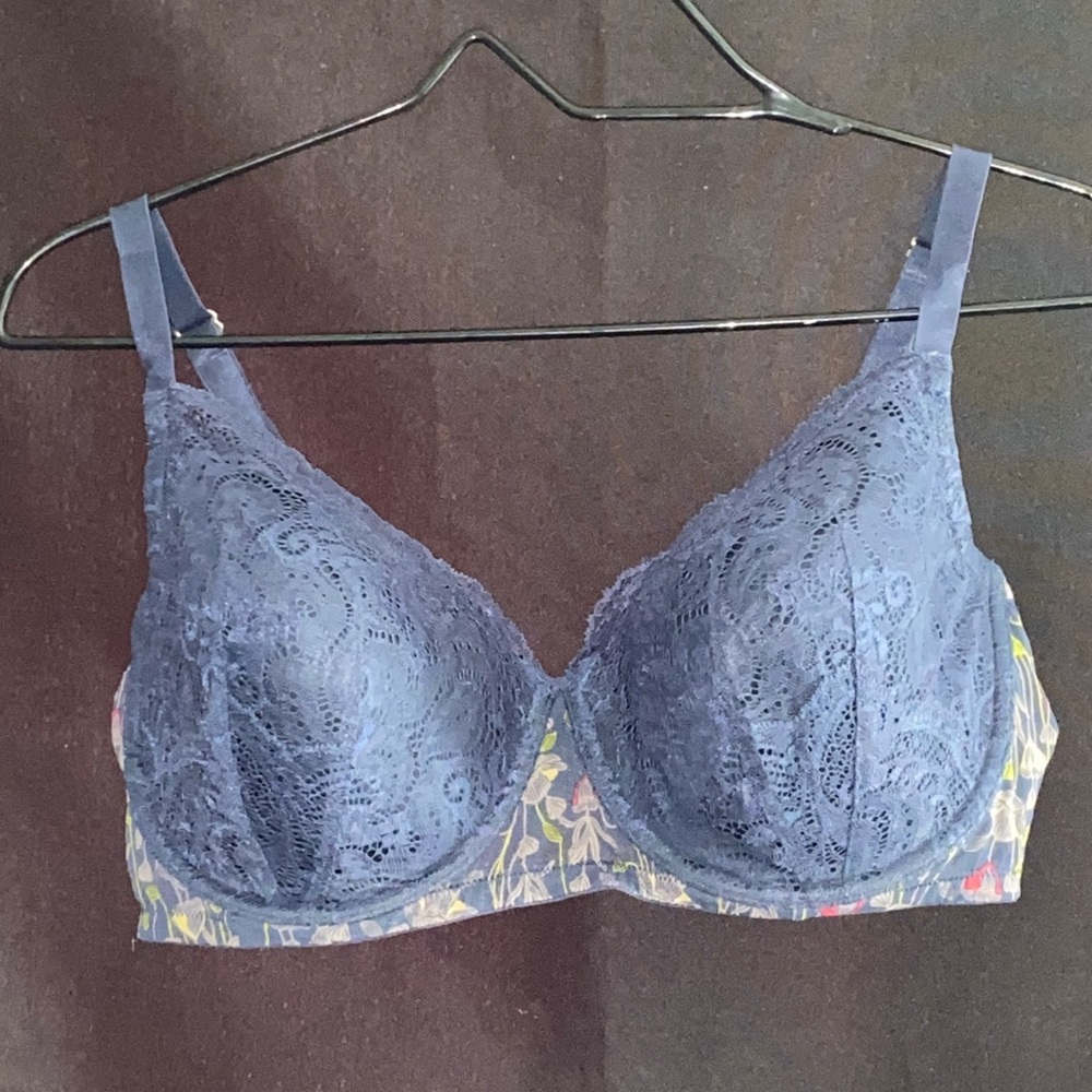ThirdLove Lace Bra - Deep Blue w/ floral‎ print bra underwire size 36F GUC CLEAN